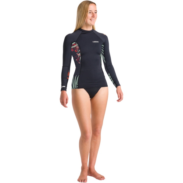 2026 C-Skins Da Donna Nuwave UV Premium Gilet A Maniche Lunghe RVT-LS - Nero Corvino / Tropical